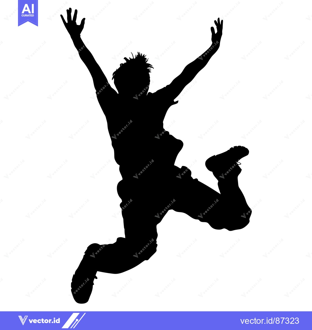 Premium Vector dari Silhouette of a Person Jumping with Arms Raised