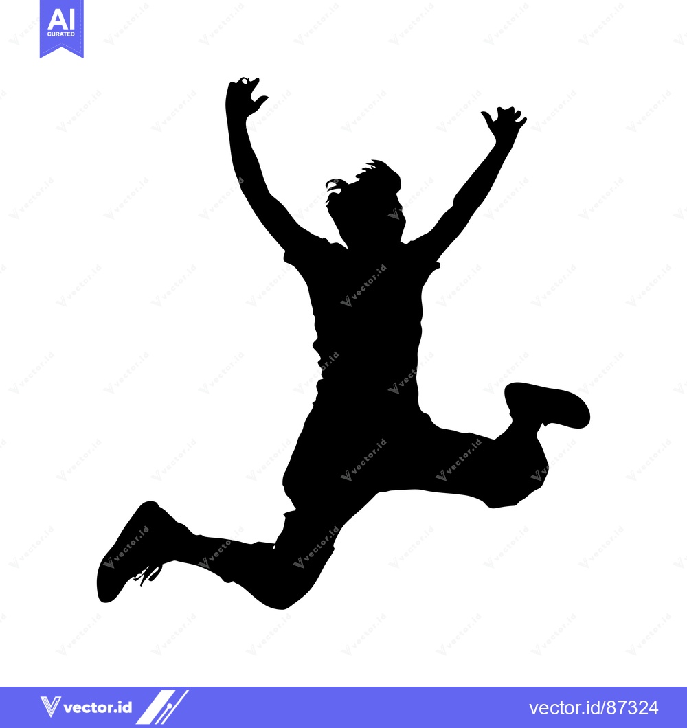Premium Vector dari Silhouette of a Person Jumping with Arms Raised