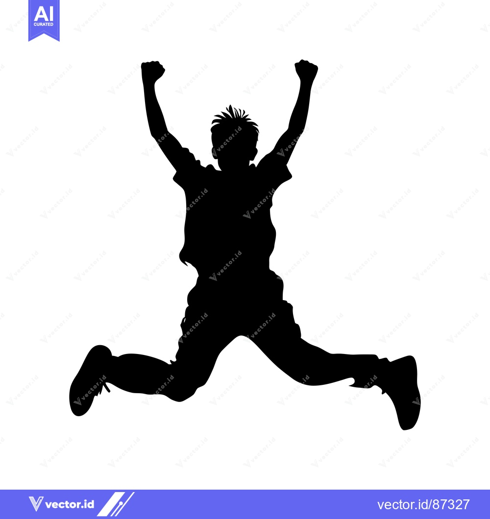 Premium Vector dari Silhouette of a Person Jumping with Arms Raised in the Air