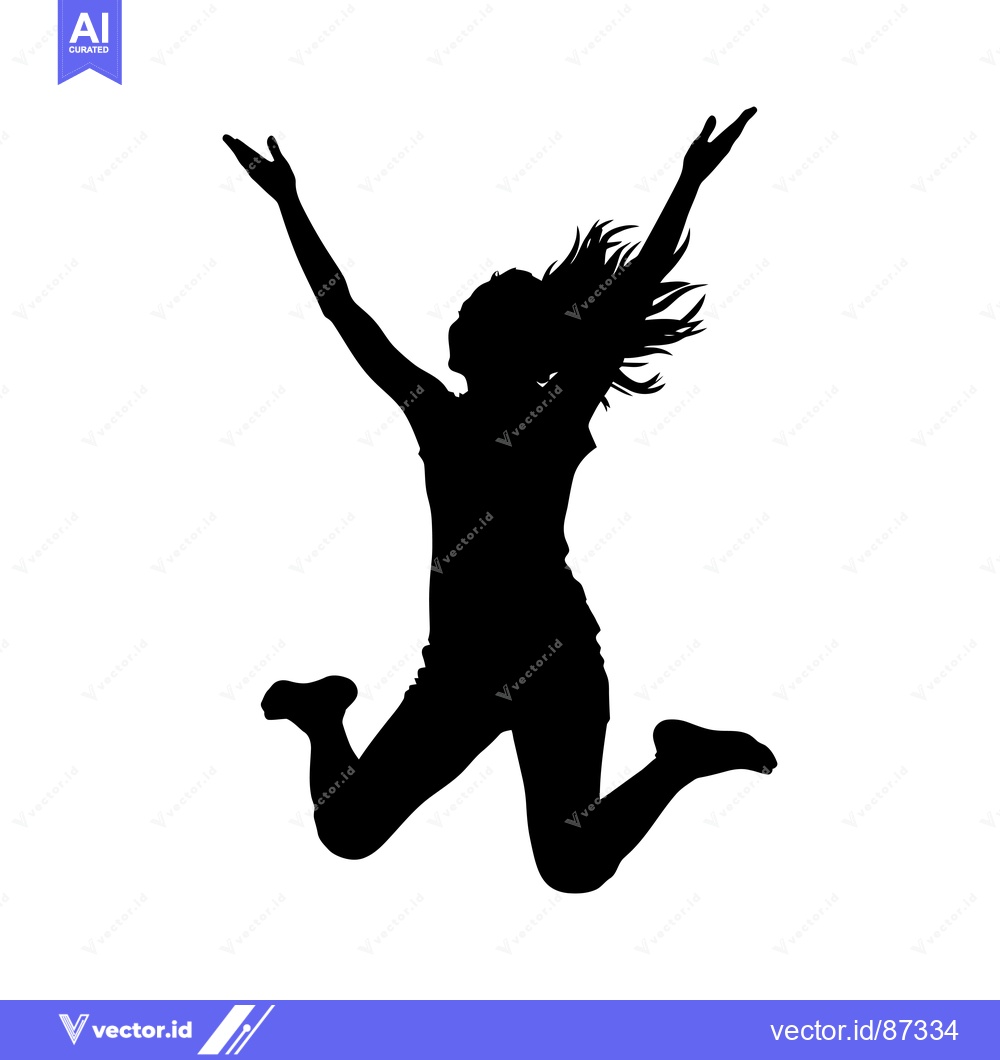 Premium Vector of Silhouette of a Woman Jumping with Arms Raised