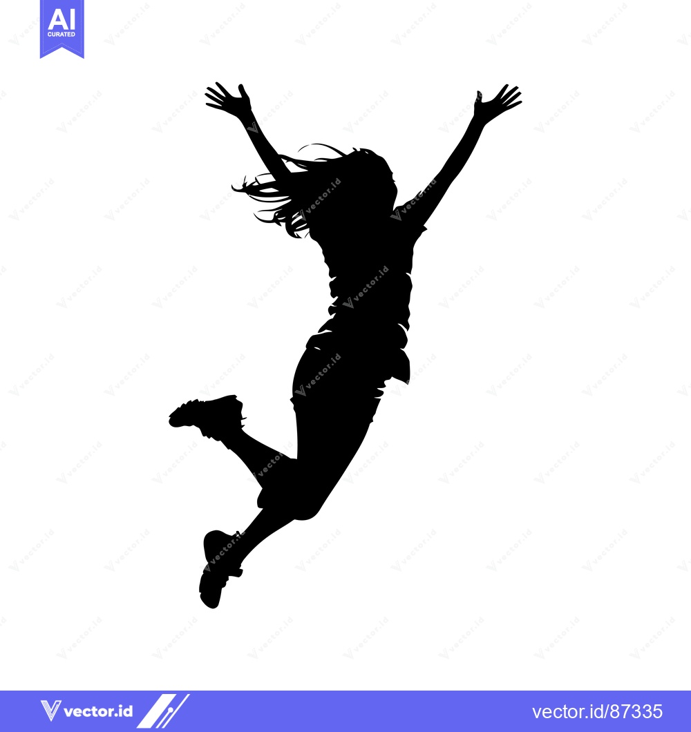 Premium Vector dari Silhouette of a Woman Jumping with Arms Raised