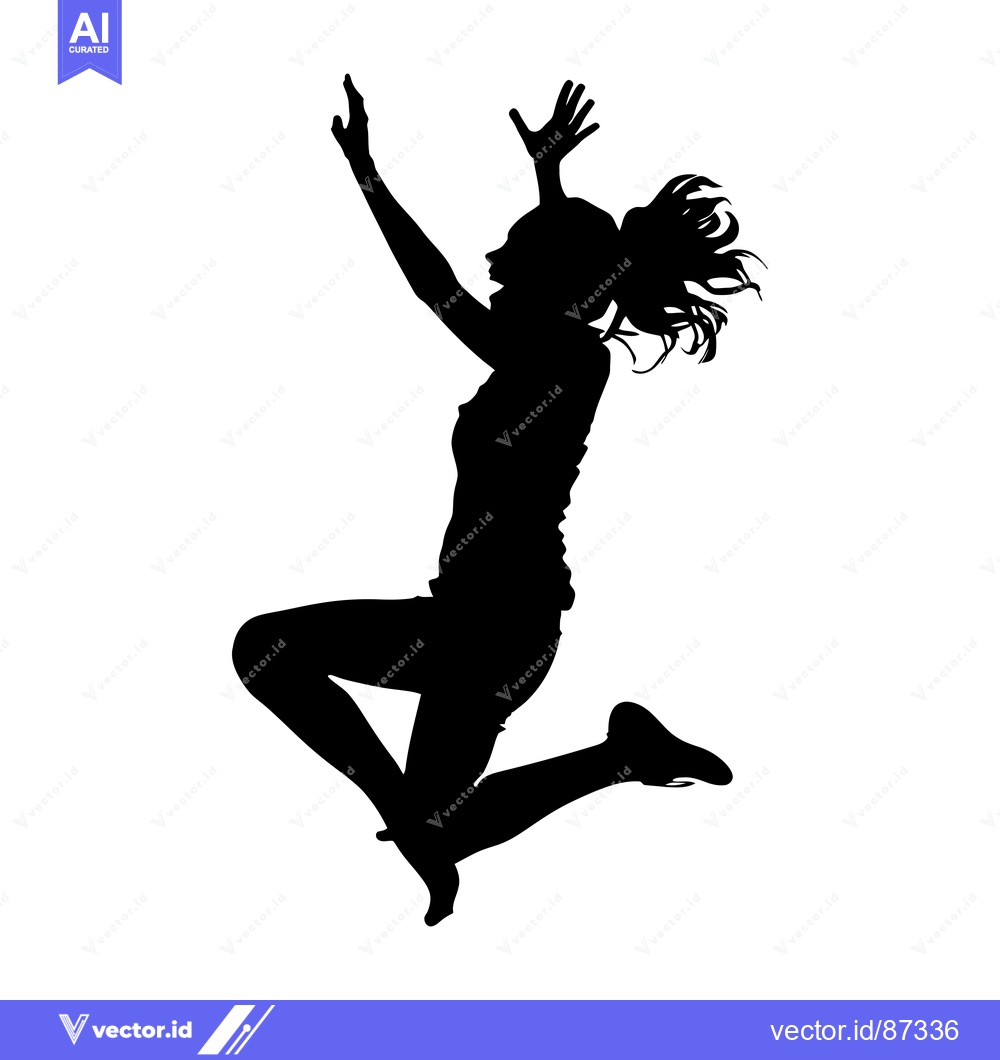 Premium Vector dari Silhouette of a Woman Jumping with Arms Raised
