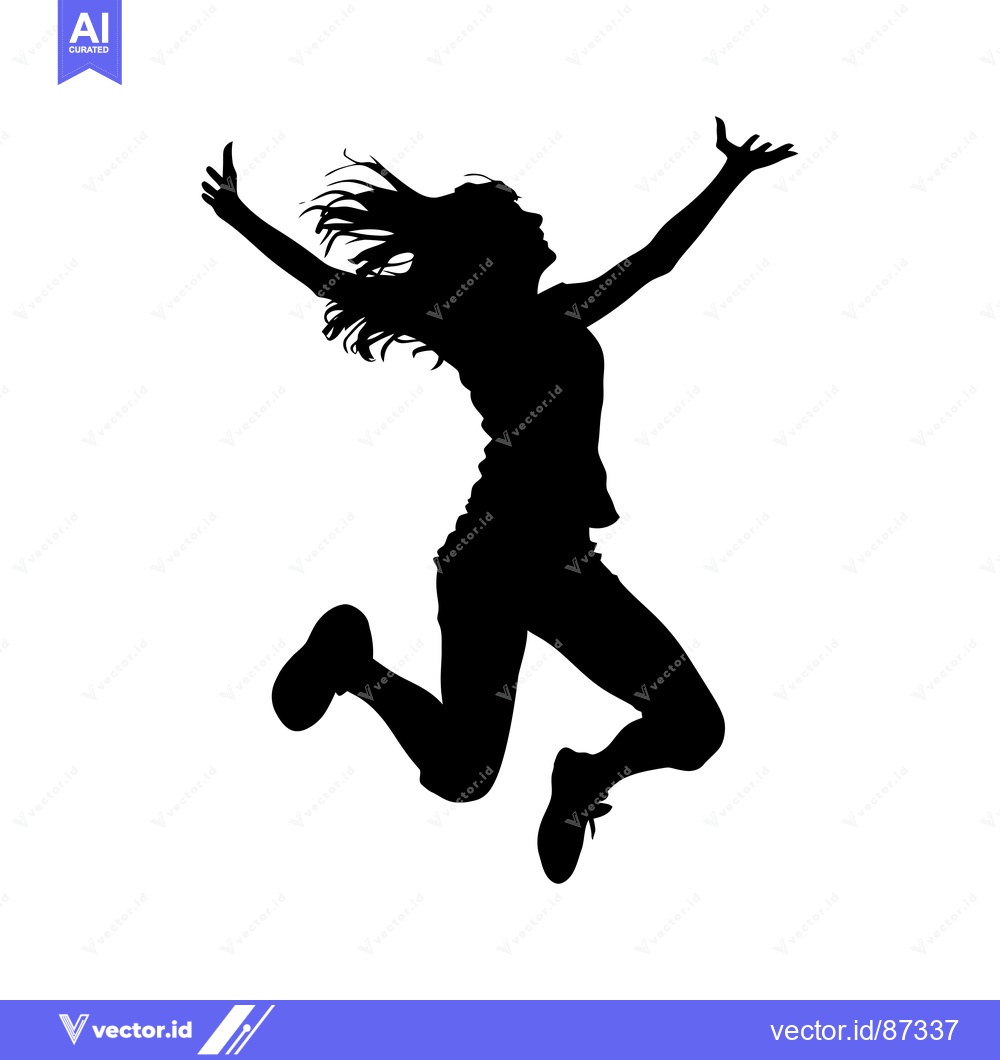 Premium Vector of Silhouette of a Woman Jumping with Arms Outstretched