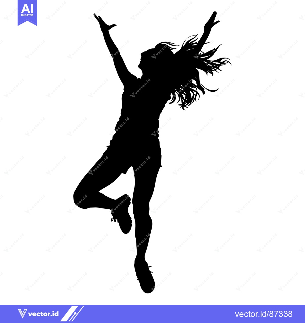 Premium Vector dari Silhouette of a Woman Jumping with Arms Raised