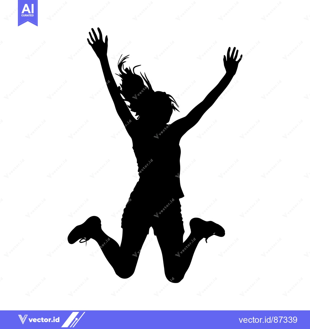 Premium Vector dari Silhouette of a Woman Jumping with Arms Raised