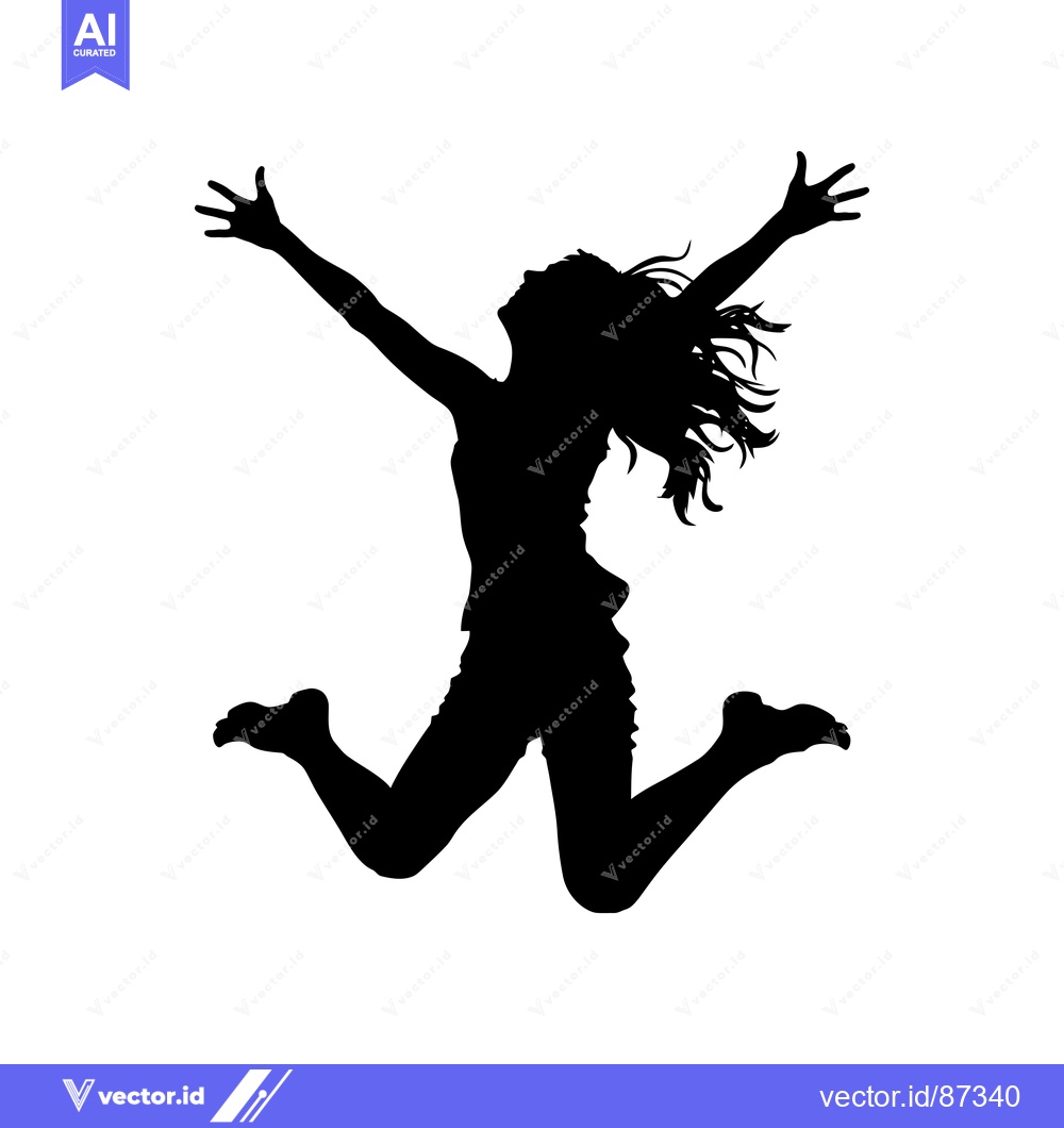 Premium Vector of Silhouette of a Woman Jumping with Arms Raised