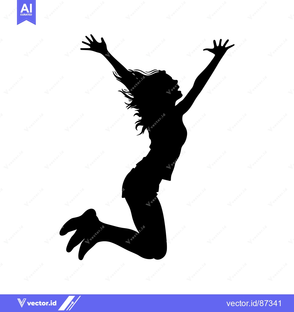 Premium Vector of Silhouette of a Woman Jumping with Arms Raised