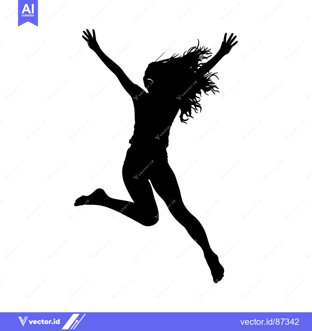 Premium Vector of Silhouette of a woman with long hair jumping with arms raised