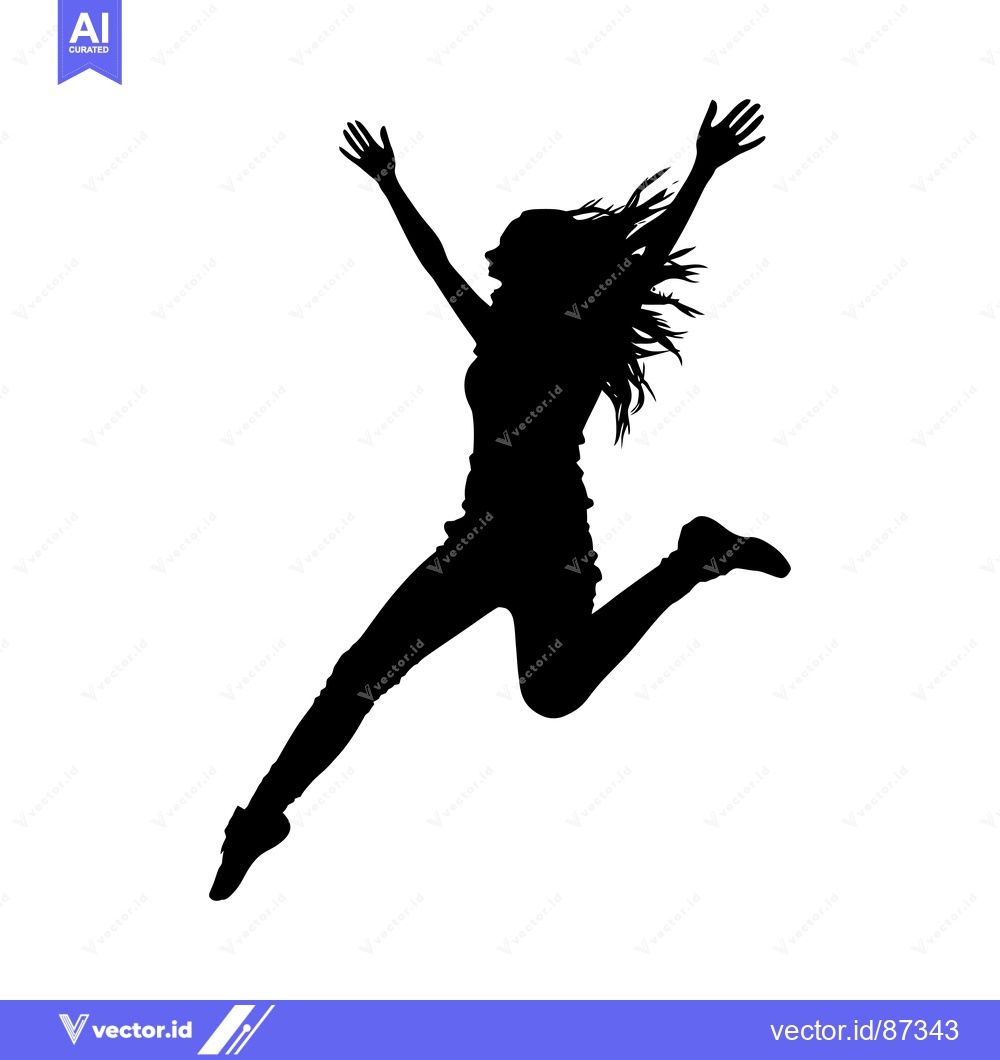 Premium Vector dari Silhouette of a Woman Jumping with Arms Raised