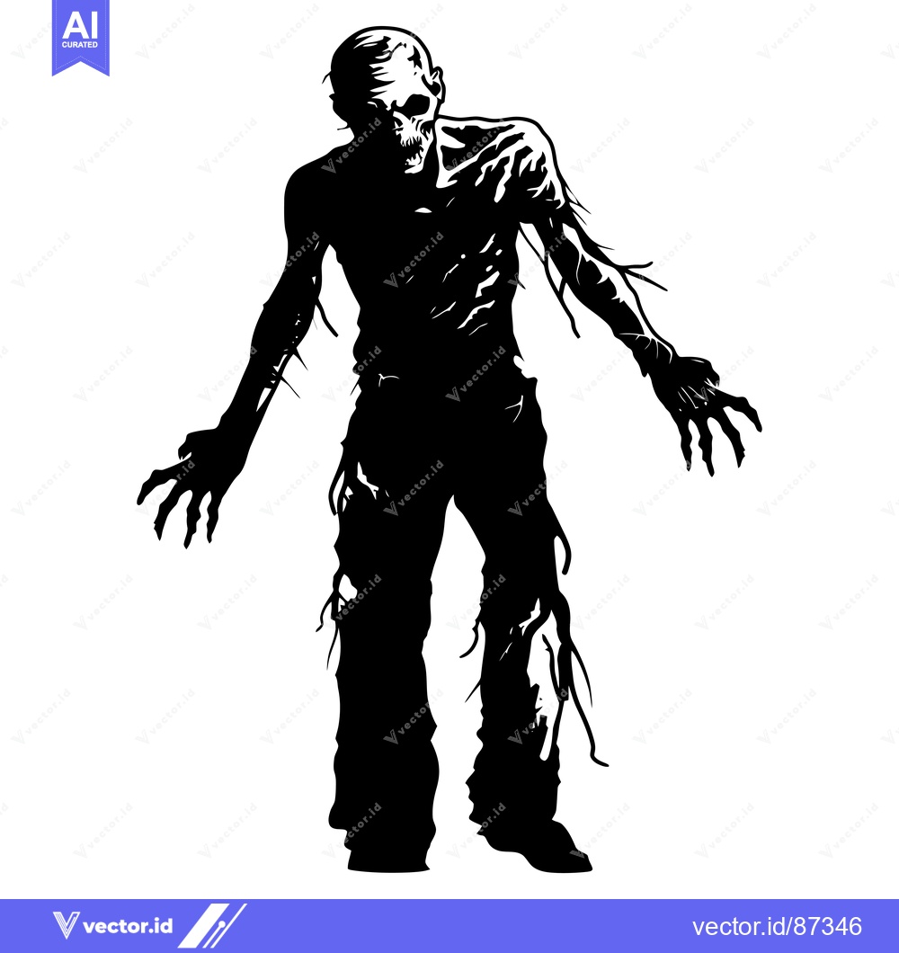 Premium Vector dari Silhouette of a Decaying Zombie with Exposed Skull and Claws