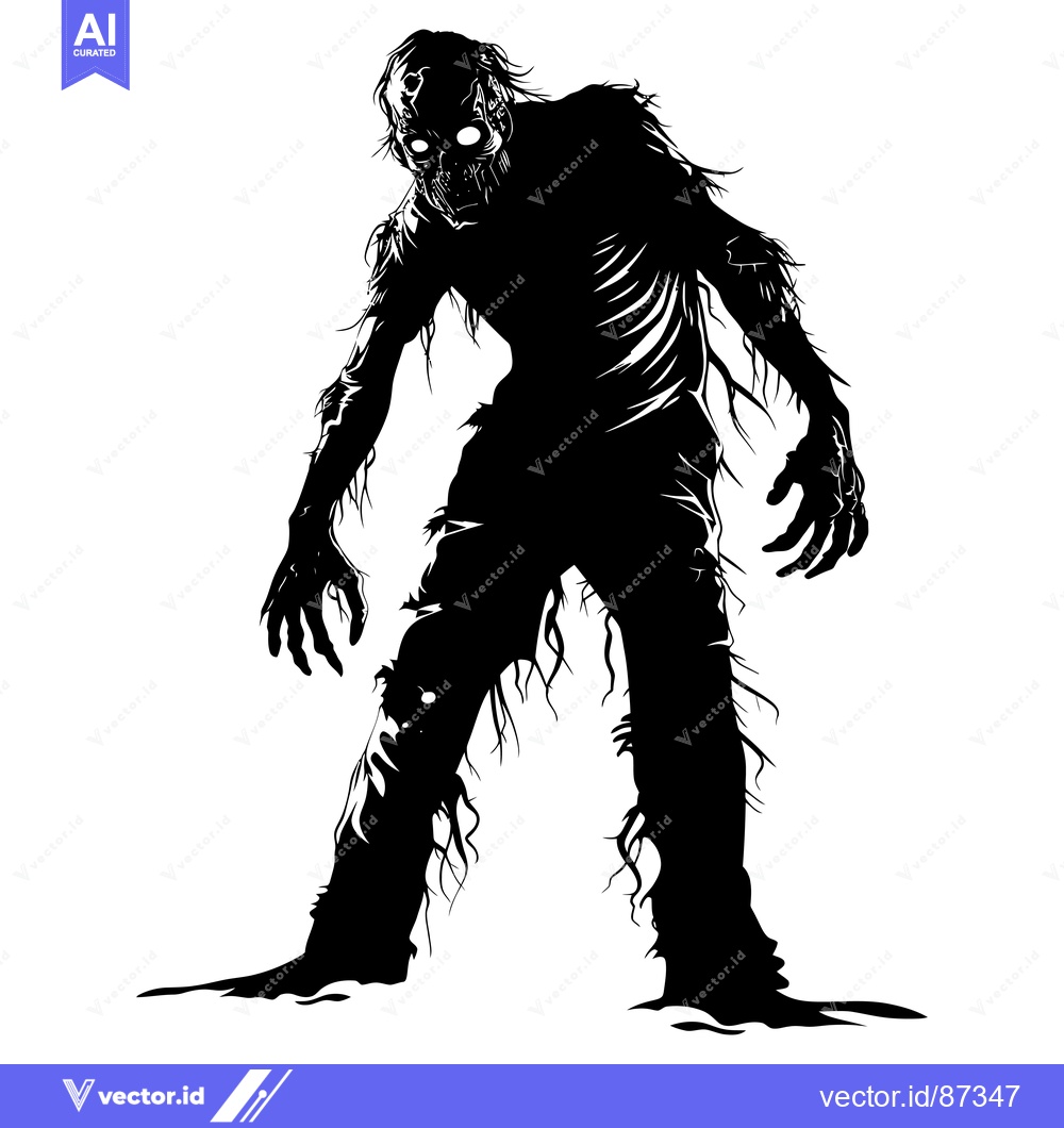 Premium Vector dari Silhouette of a Decaying Zombie with Glowing Eyes