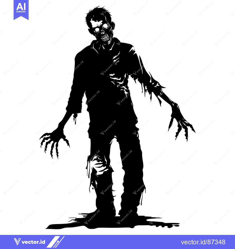 Premium Vector of Silhouette of a Zombie with Claws and Exposed Skull