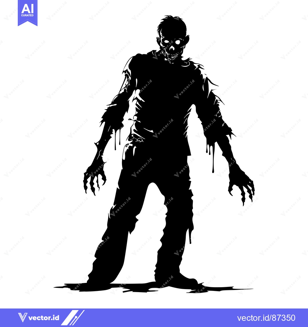 Premium Vector dari Silhouette of a Decaying Zombie with Exposed Skull and Claws