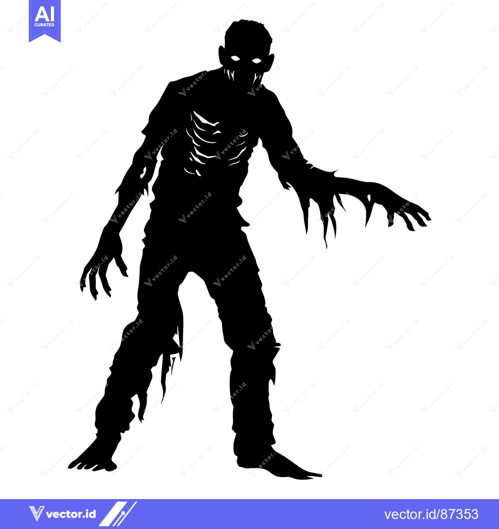 Premium Vector of Silhouette of a Decaying, Glowing-Eyed Zombie with a Reaching Hand