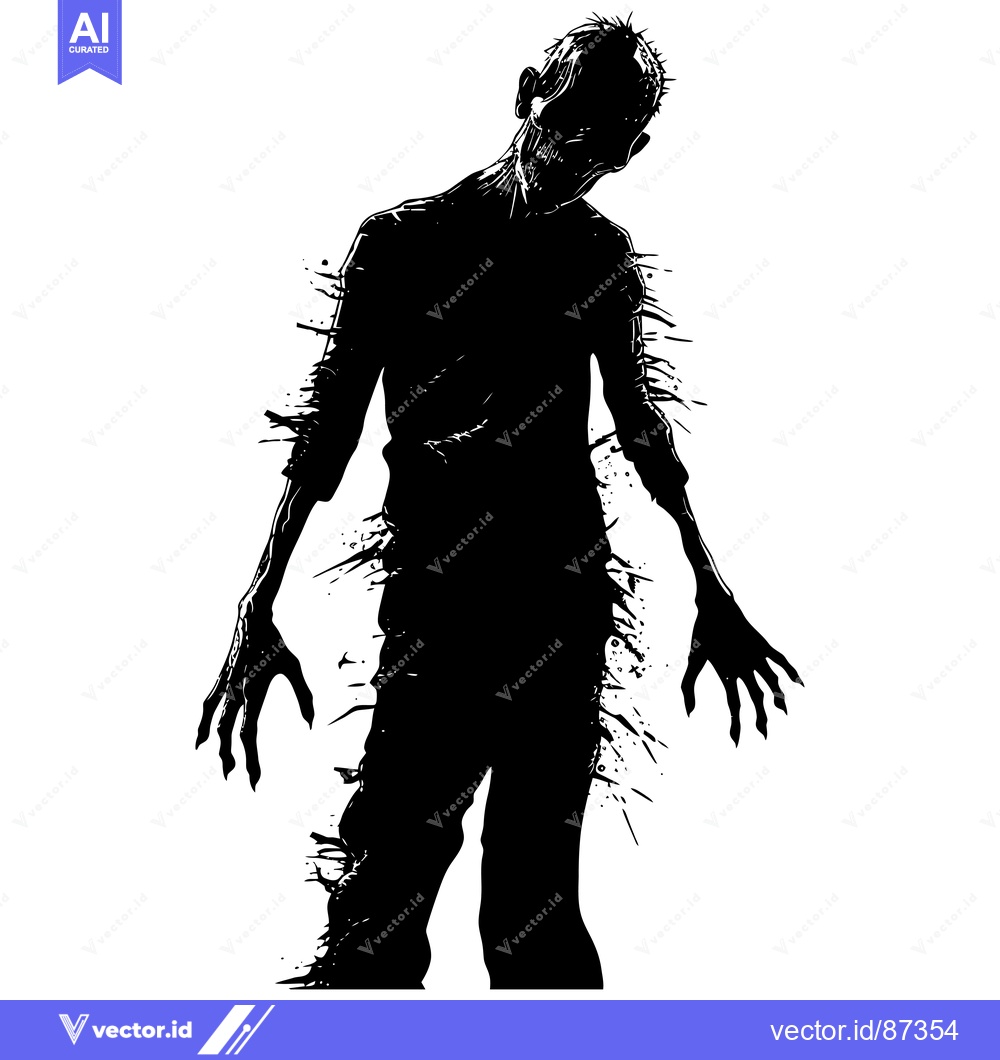 Premium Vector dari Black and White Silhouette of a Zombie-Like Figure