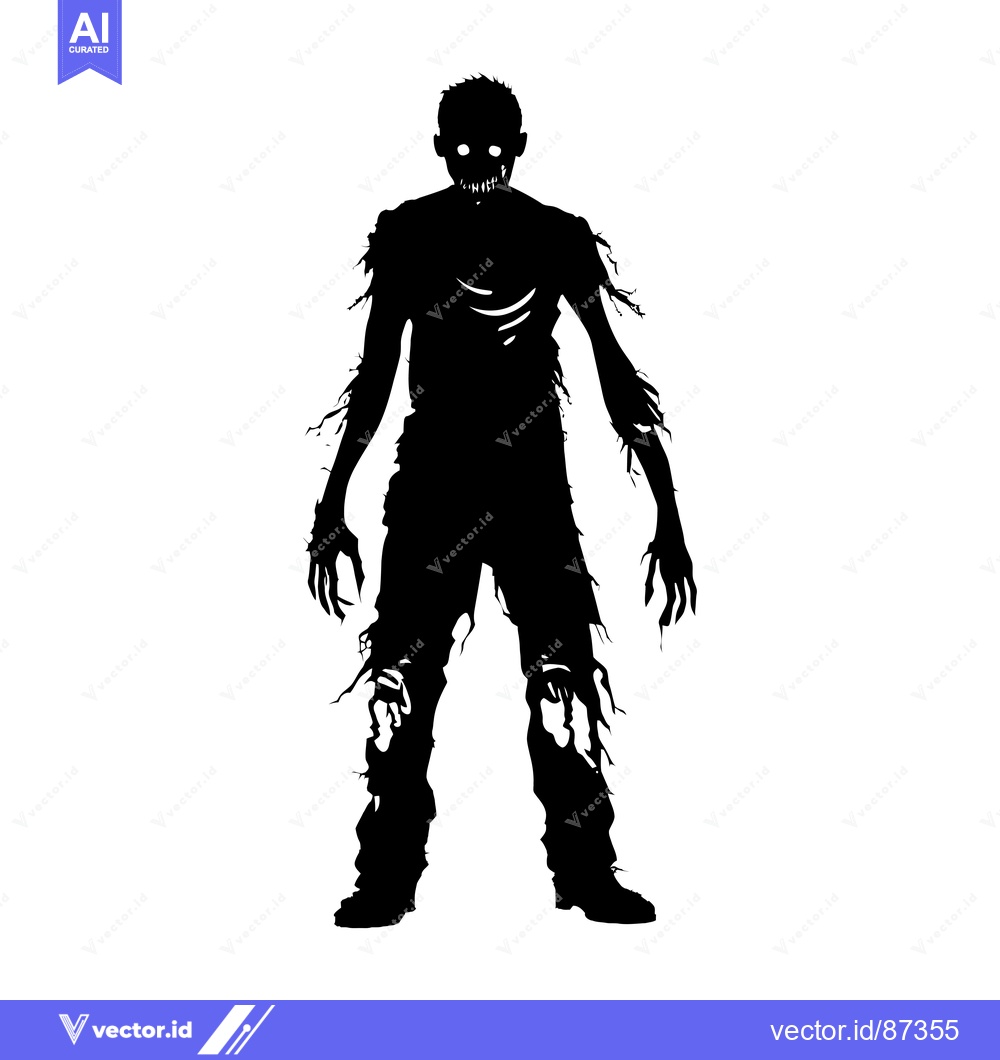 Premium Vector dari Black and White Silhouette of a Zombie Standing with Arms Outstretched