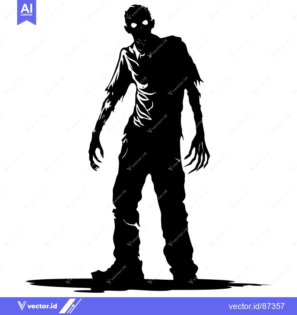 Premium Vector of Black and White Silhouette of a Zombie with Glowing Eyes
