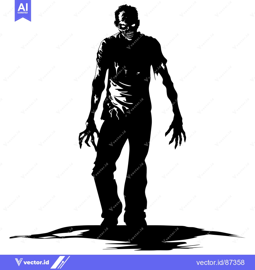 Premium Vector of Silhouette of a Zombie with a Distorted Face and Clawed Hands