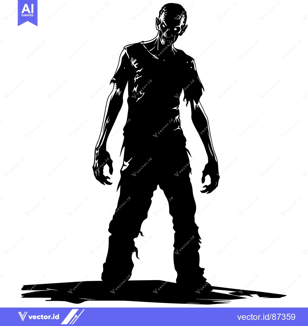 Premium Vector dari Black and White Silhouette of a Walking Zombie