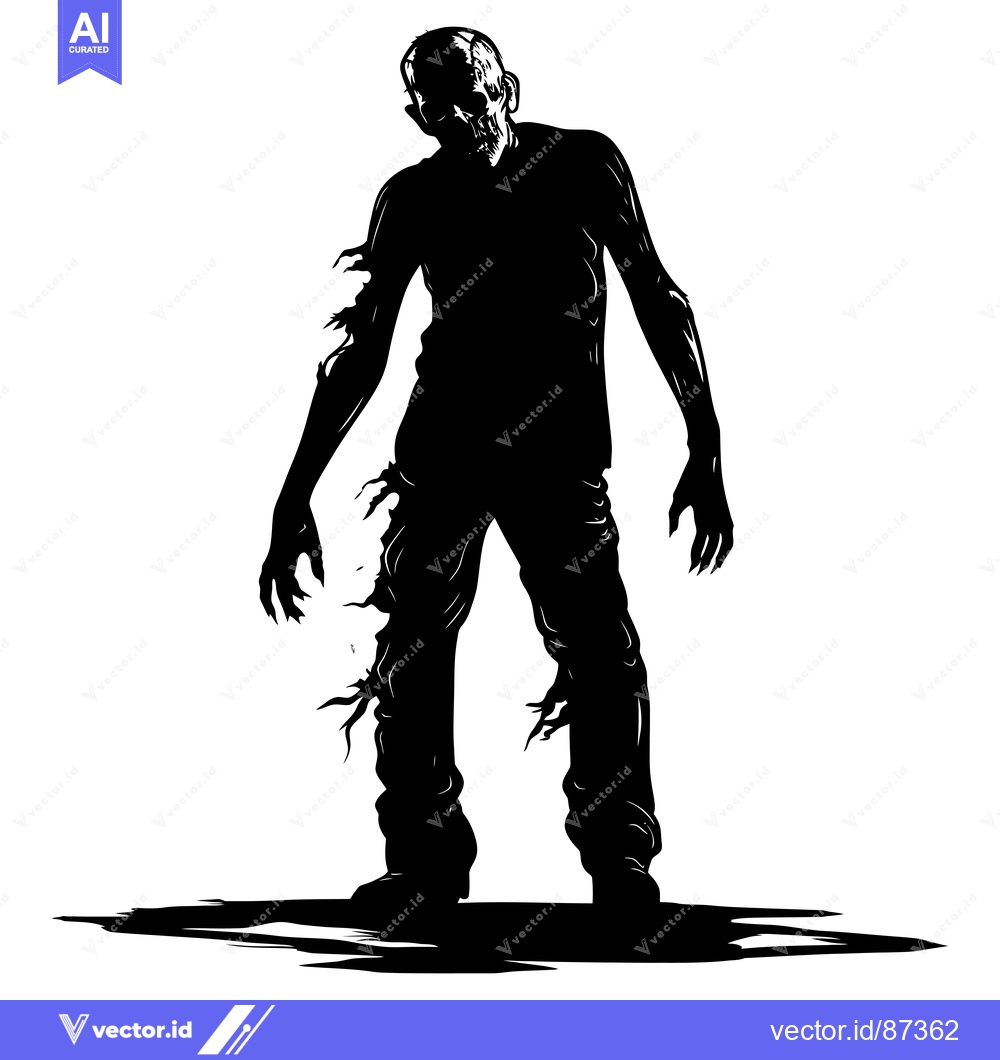 Premium Vector of Silhouette of a Decaying Zombie with a Torn Shirt and Claws