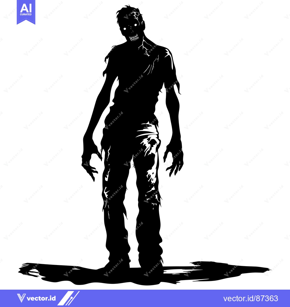 Premium Vector dari Silhouette of a Zombie with Glowing Eyes and Torn Clothing