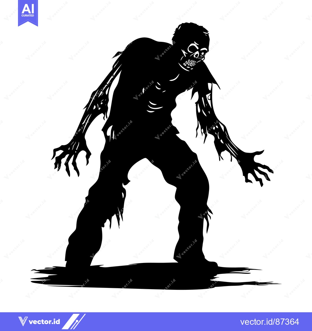Premium Vector of Black and White Silhouette of a Zombie Standing with Arms Outstretched