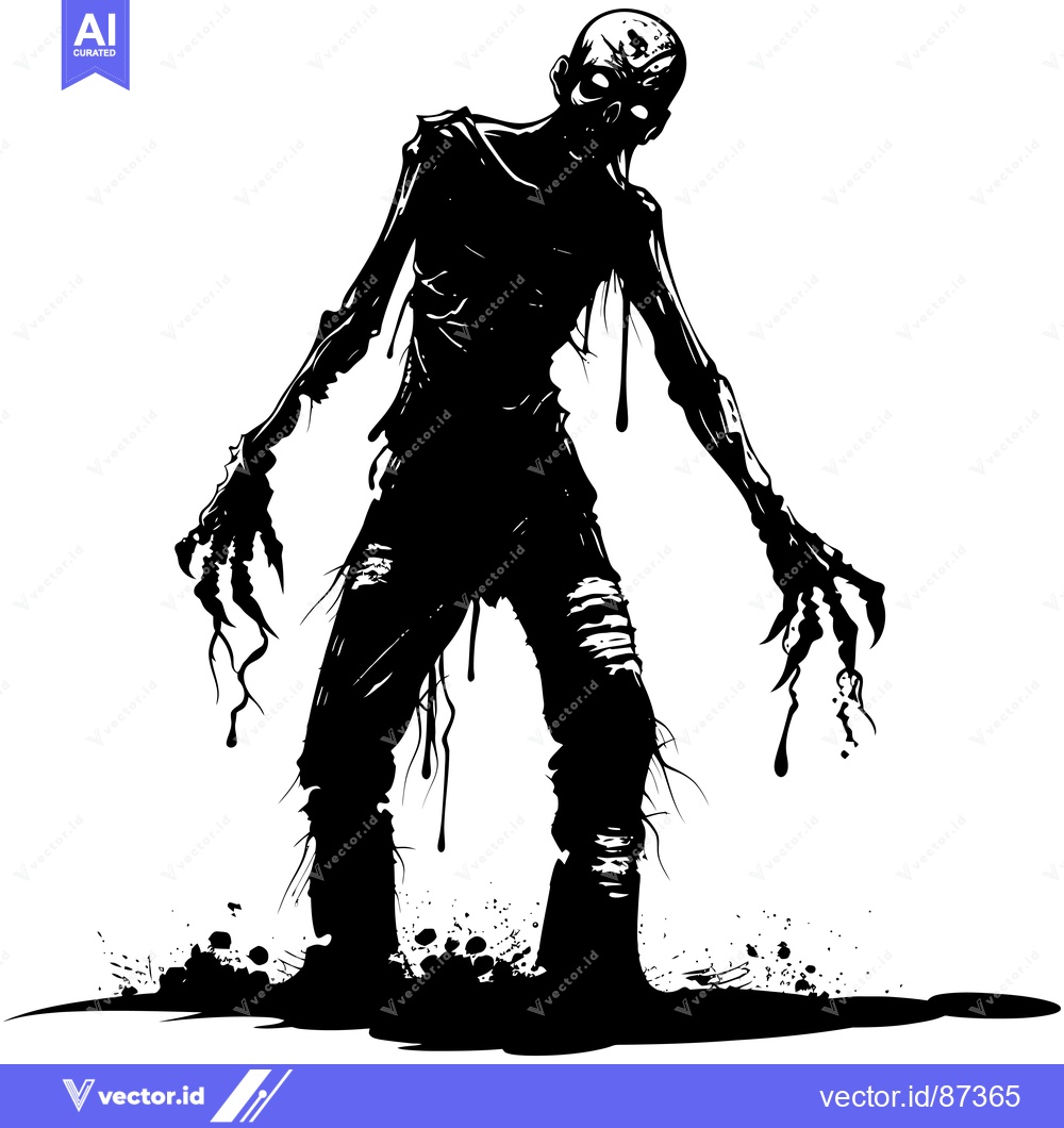 Premium Vector dari Silhouette of a Decaying Zombie with Clawed Hands and Blood Dripping