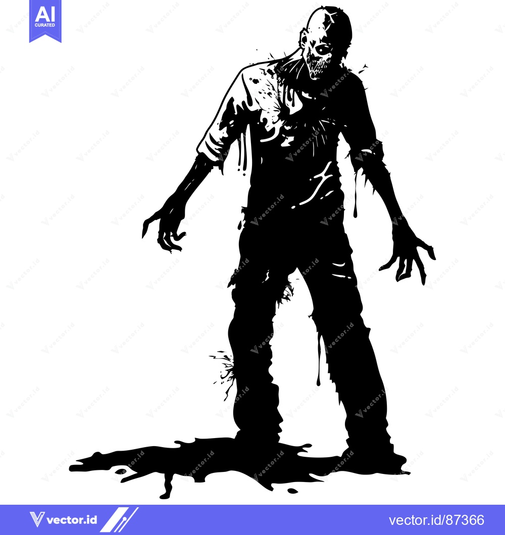 Premium Vector dari Black and White Illustration of a Decaying Zombie