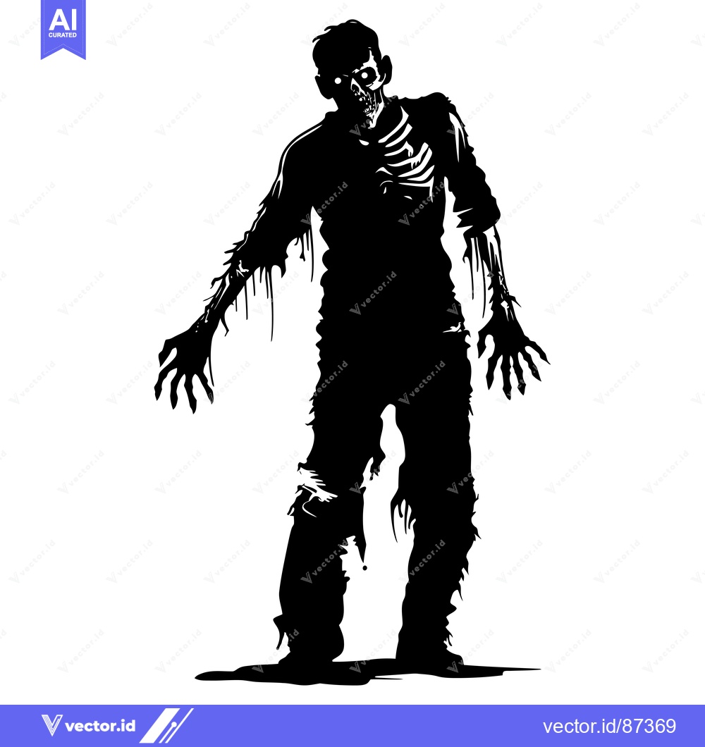 Premium Vector of A Silhouette of a Zombie With Decaying Flesh and Exposed Bones