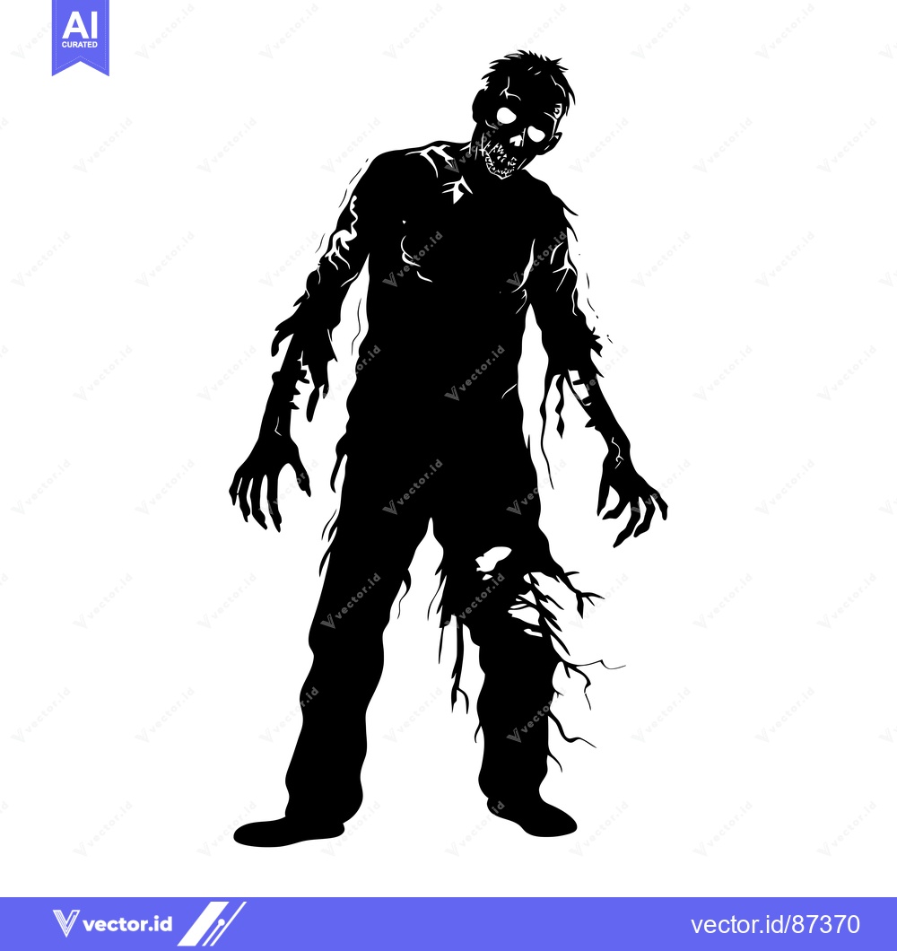 Premium Vector of Black and White Silhouette of a Zombie Walking
