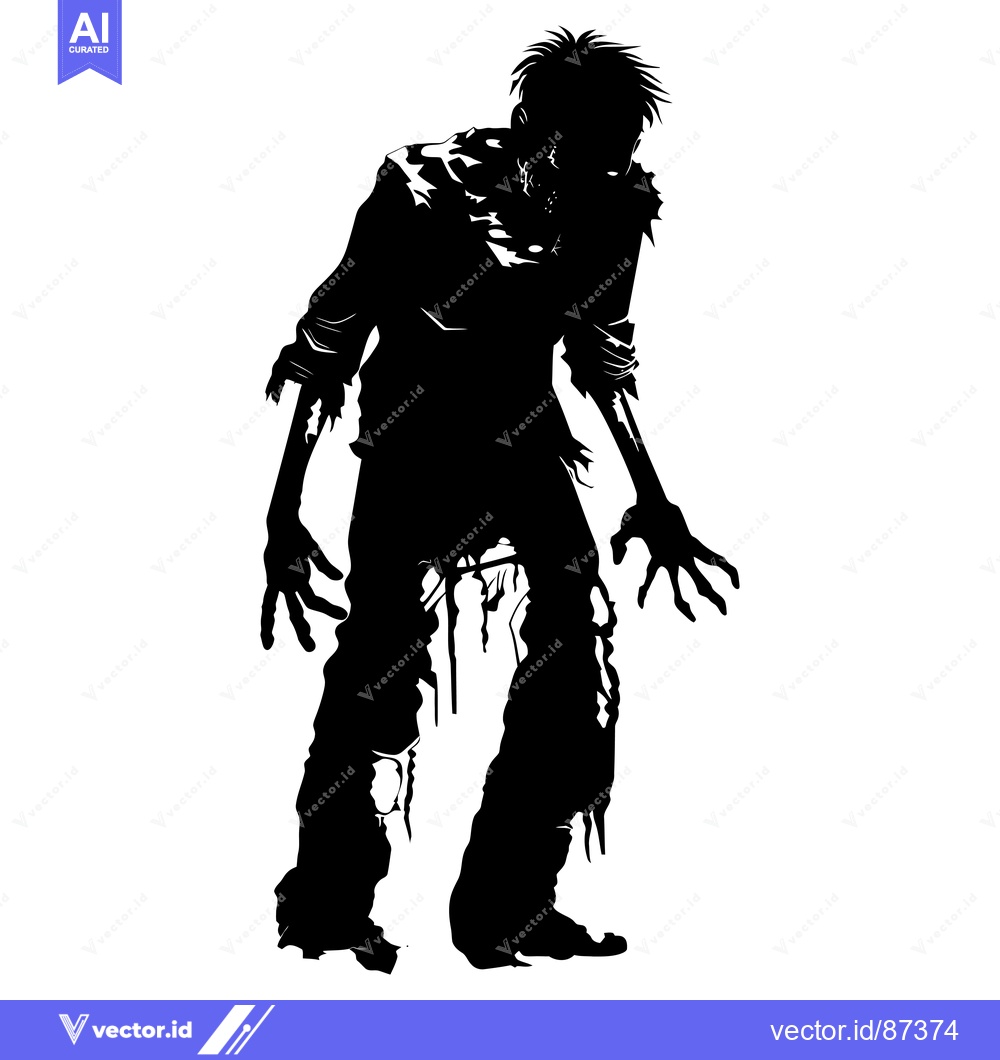 Premium Vector dari Black and White Silhouette of a Slouching Zombie