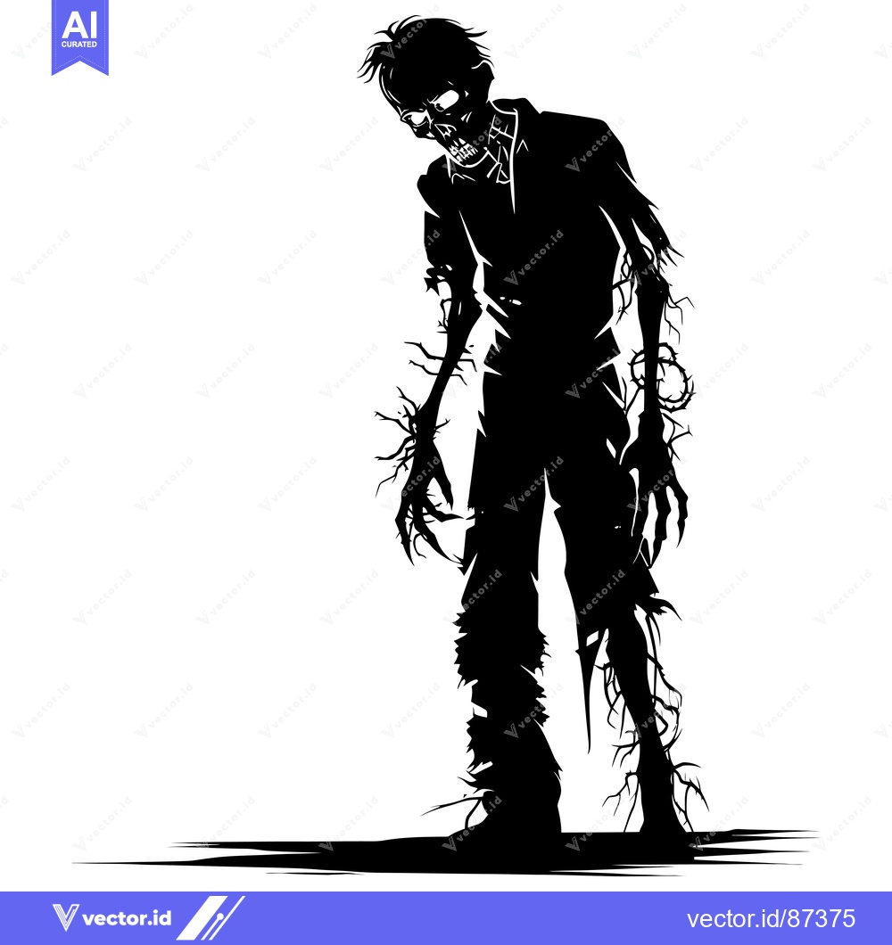 Premium Vector dari Silhouette of a Decaying Zombie with Exposed Bones and Claws