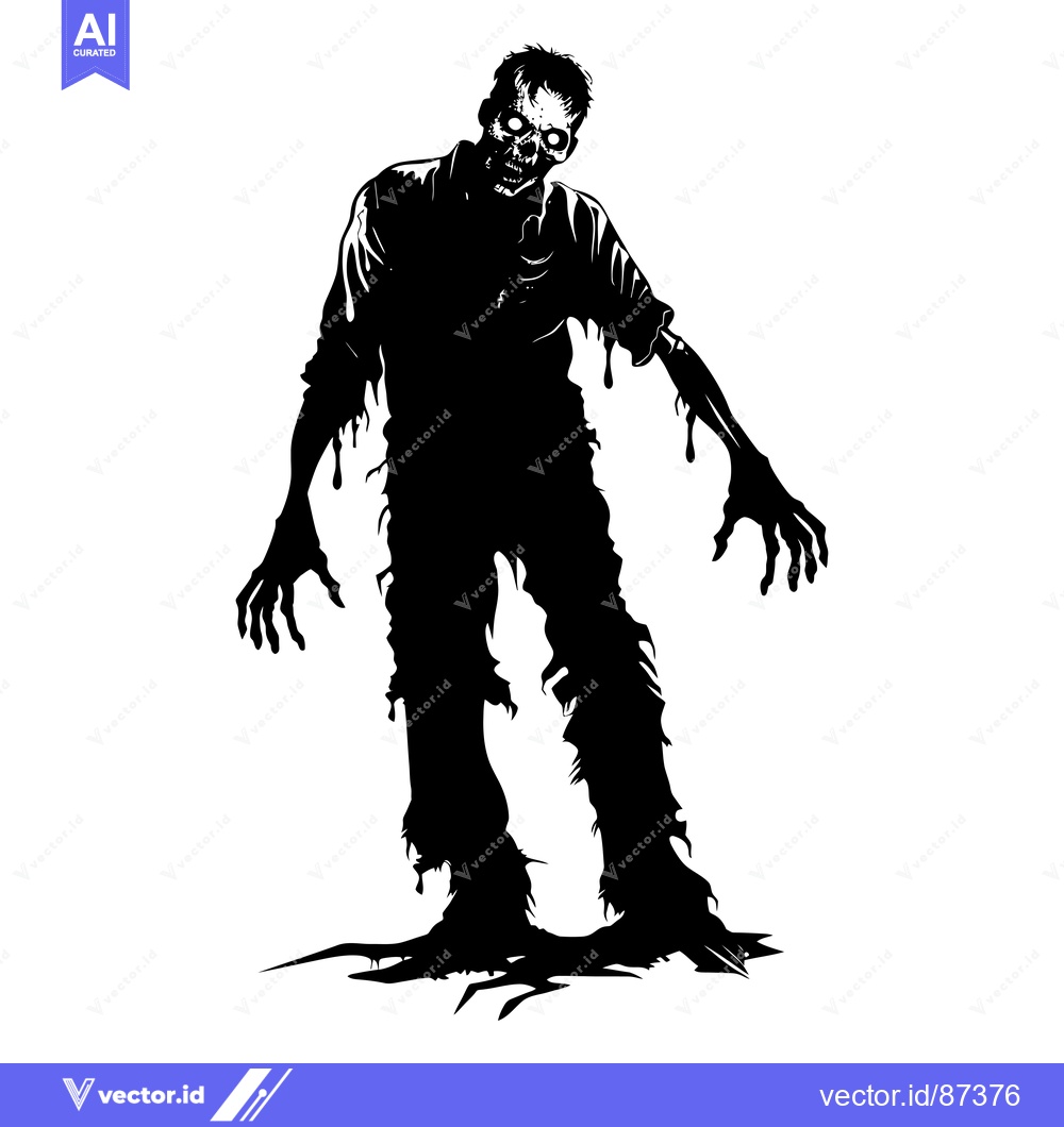 Premium Vector of Silhouette of a Glowing-Eyed Zombie with a Torn Shirt