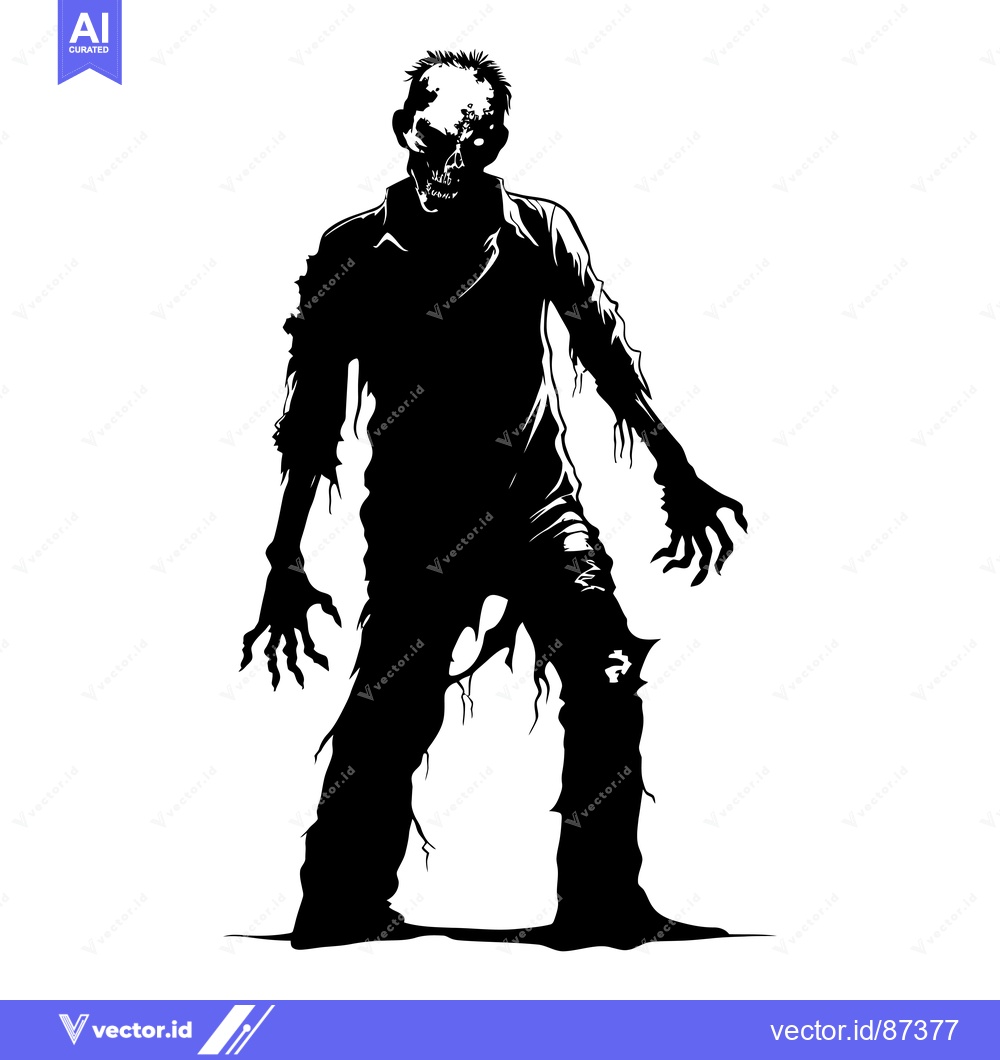 Premium Vector dari Black and White Silhouette of a Walking Zombie with Exposed Skull