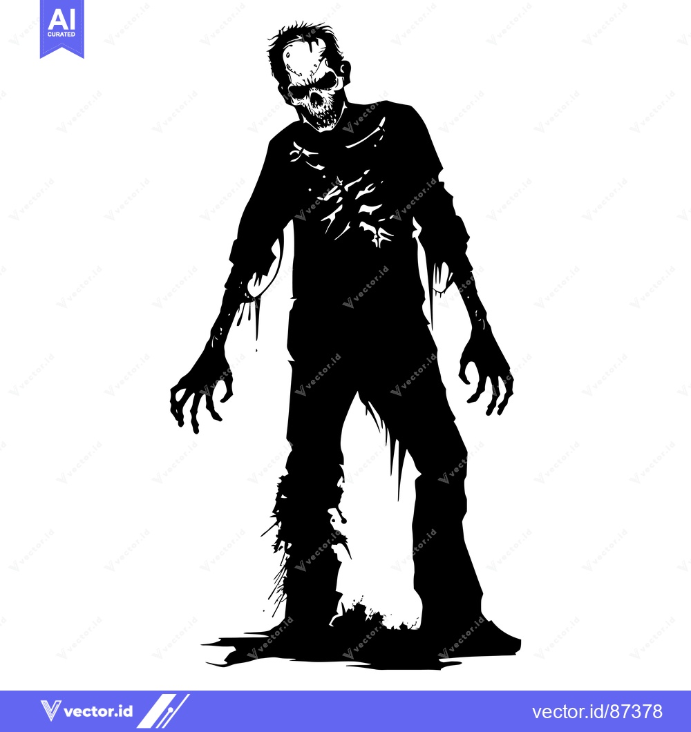 Premium Vector dari Silhouette of a Zombie with Exposed Skull and Torn Clothing