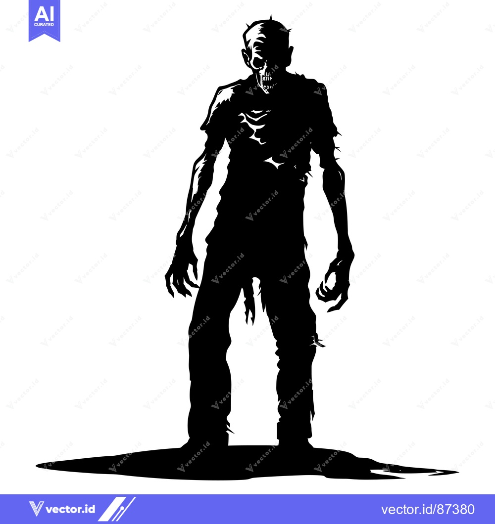 Premium Vector of Black and White Silhouette of a Walking Zombie