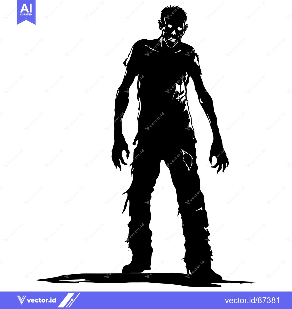 Premium Vector of Silhouette of a Zombie with Ripped Clothing and a Shadow