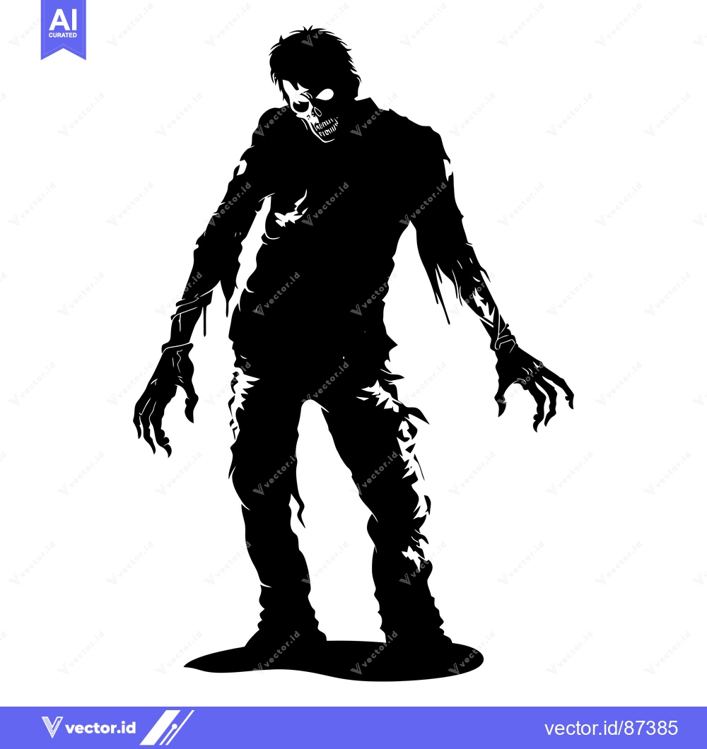 Premium Vector of Silhouette of a menacing zombie with exposed teeth and clawed hands.