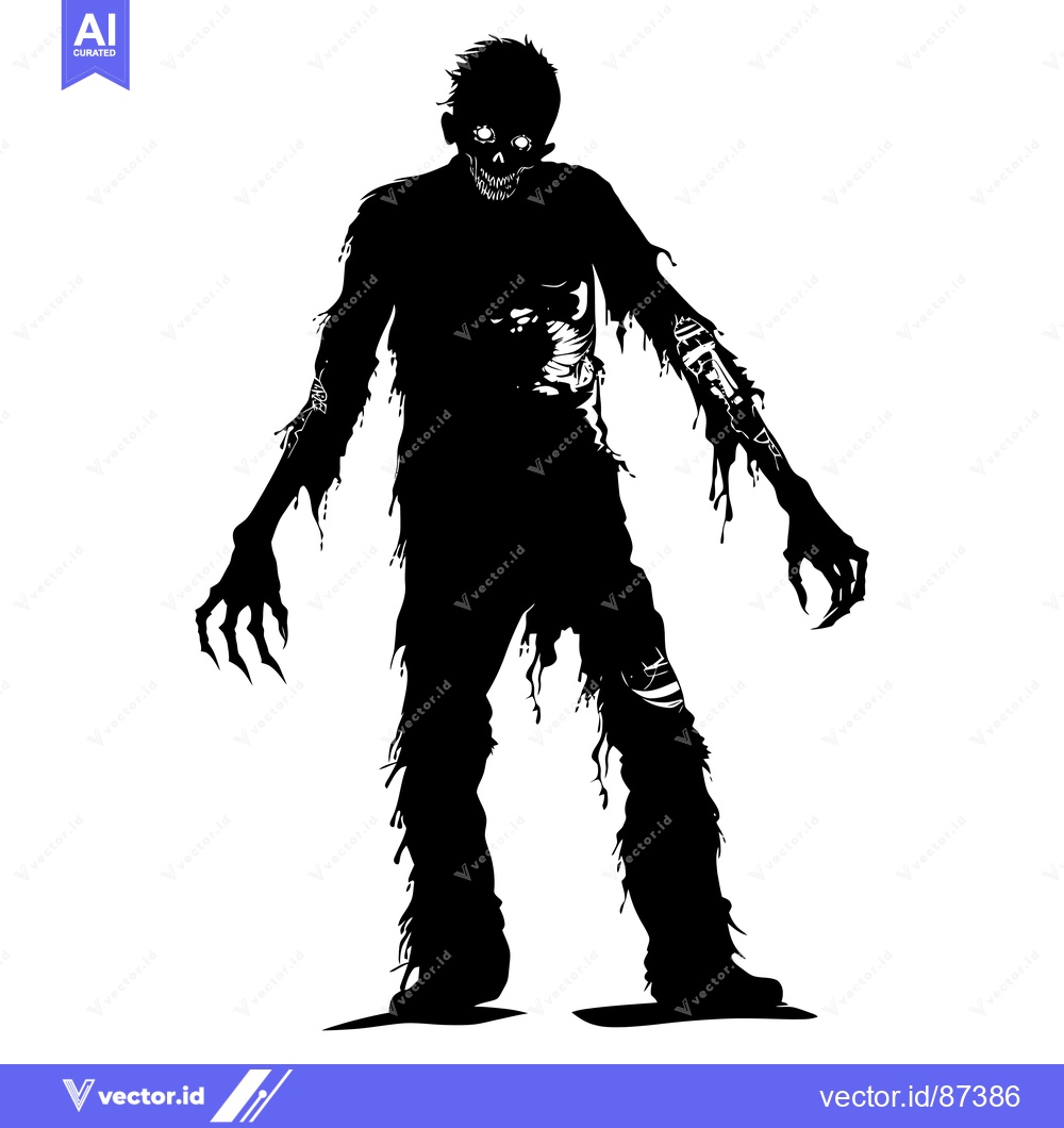 Premium Vector dari Black and White Silhouette of a Decaying Zombie