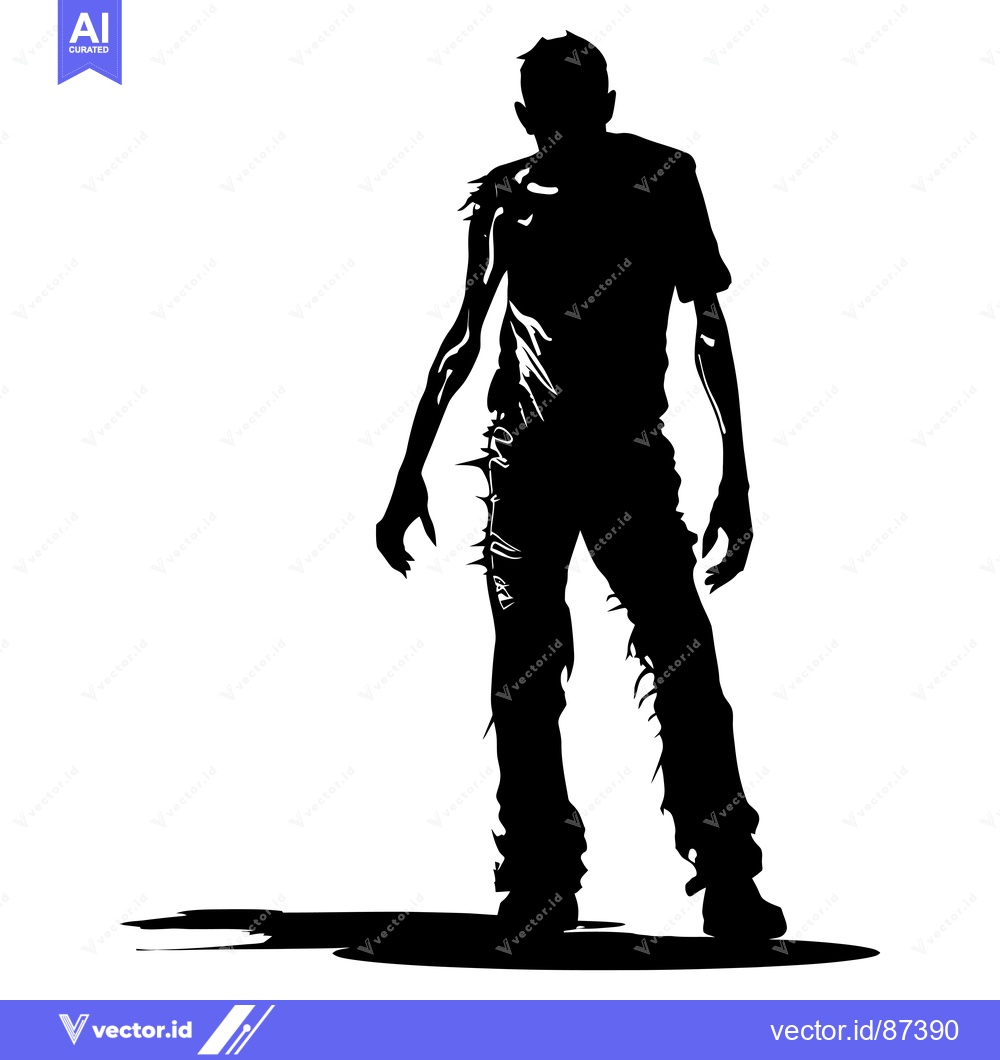 Premium Vector of Silhouette of a Zombie with Torn Clothing and a Shadow