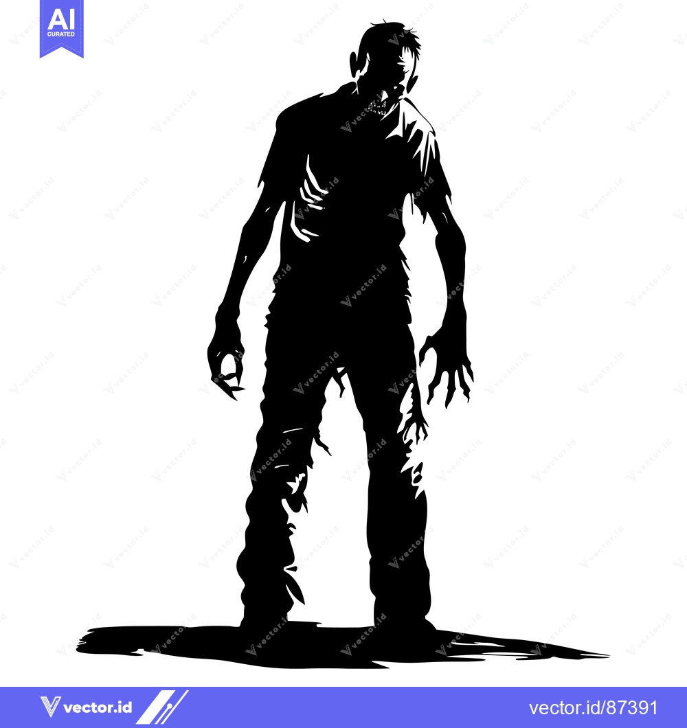 Premium Vector dari Silhouette of a Zombie with Claws and Ripped Clothes