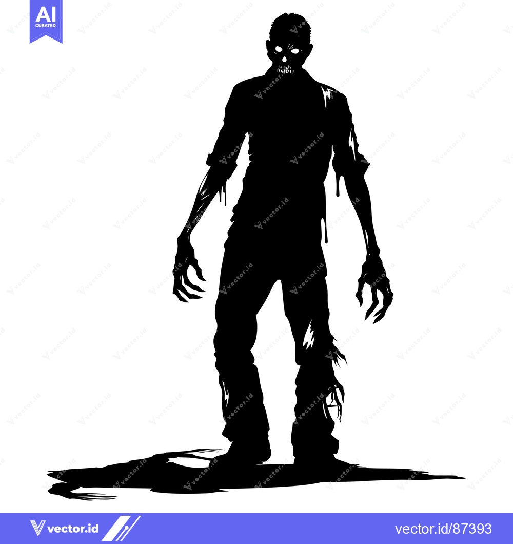 Premium Vector of Silhouette of a Decaying Zombie with Clawed Hands and a Shadow