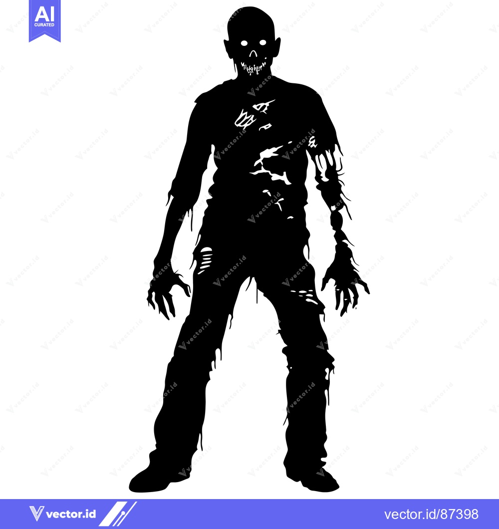 Premium Vector dari Silhouette of a Decaying Zombie with Visible Teeth and Glowing Eyes