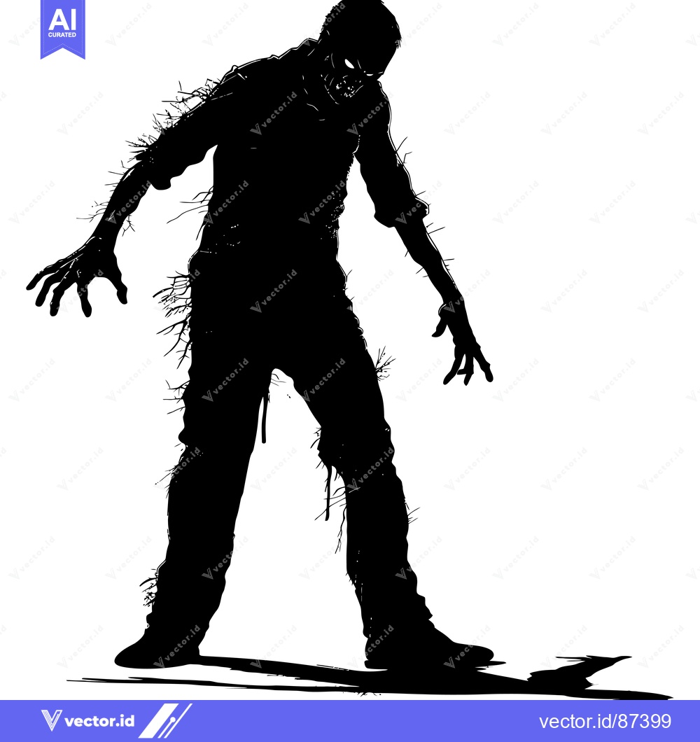 Premium Vector dari Silhouette of a Decaying Zombie Standing with Arms Outstretched