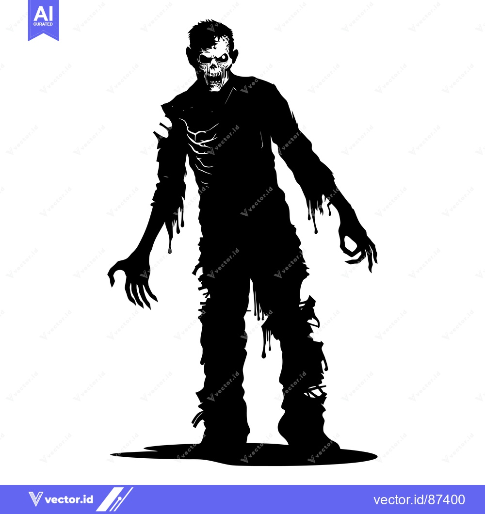 Premium Vector dari Black and white silhouette of a zombie with dripping blood