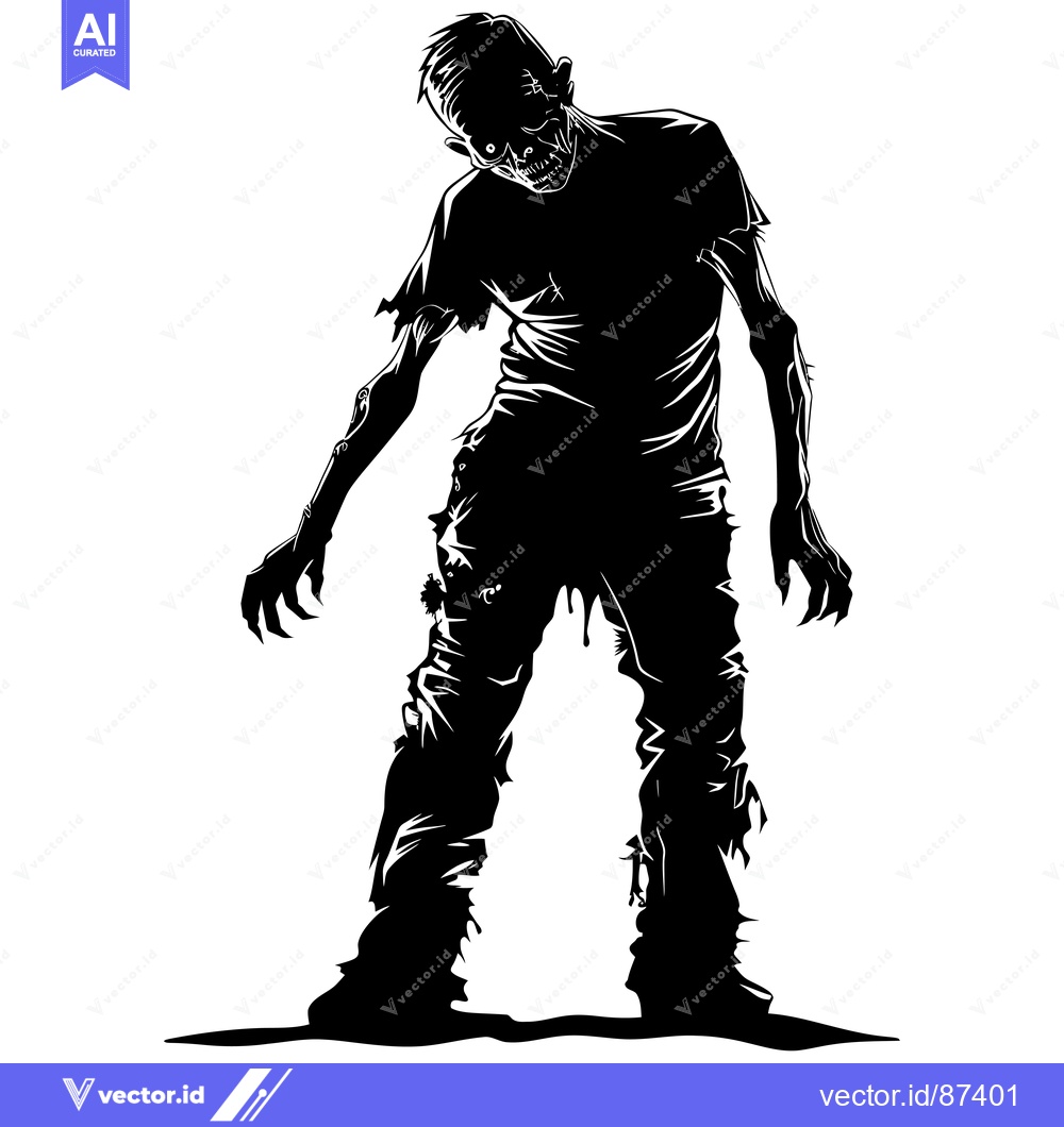 Premium Vector dari Black and White Silhouette of a Zombie with Claws
