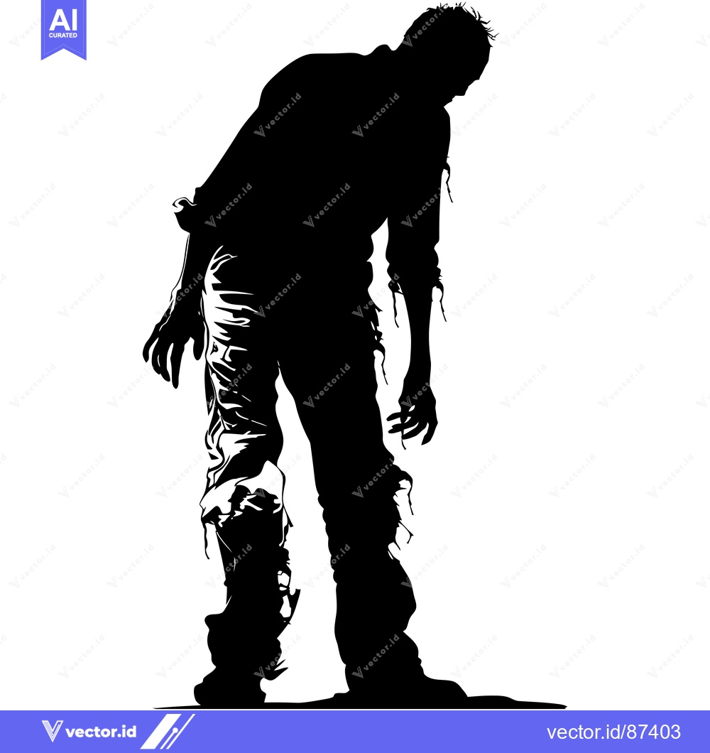 Premium Vector dari Silhouette of a zombie with torn clothing standing in a bent-over pose