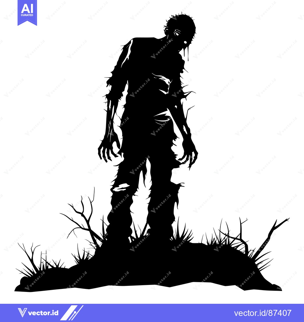 Premium Vector of Silhouette of a Decaying Zombie Standing in the Grass