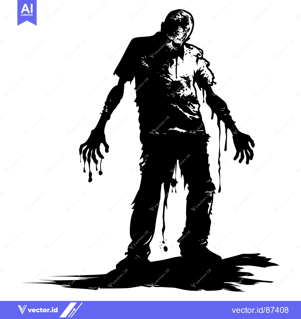 Premium Vector dari Silhouette of a Decaying Zombie With Dripping Blood
