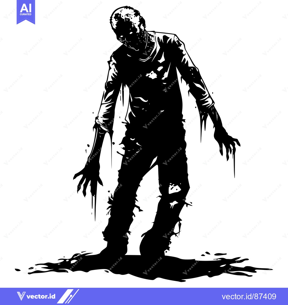 Premium Vector of Black and White Silhouette of a Zombie with Torn Clothing